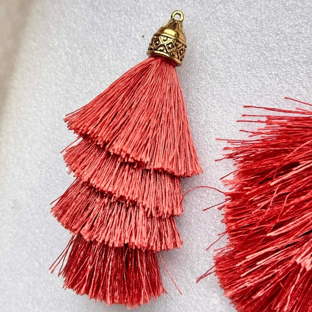2 TIERED TASSELS for Earrings Keychains Crafts Sewing & More! Mauve & Gold 3.5”